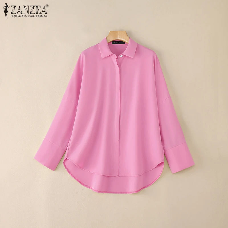 Oversized White Long Sleeve Button Up Blouse for Women