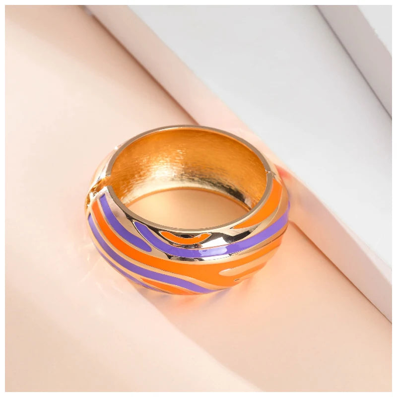 Colorful Enameled Statement Cuff Bangle Bracelet for Women