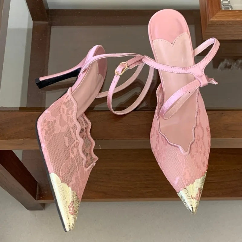 Elegant White Lace Slingback Stiletto Heels for Women