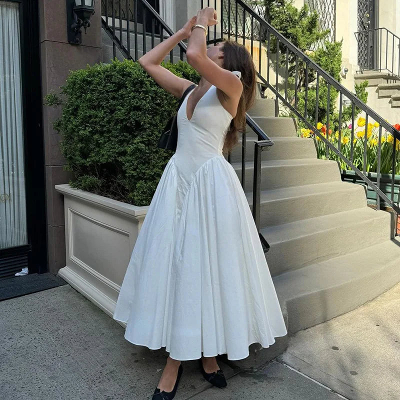 Elegant Halter V Neck Backless Maxi Dress For Women