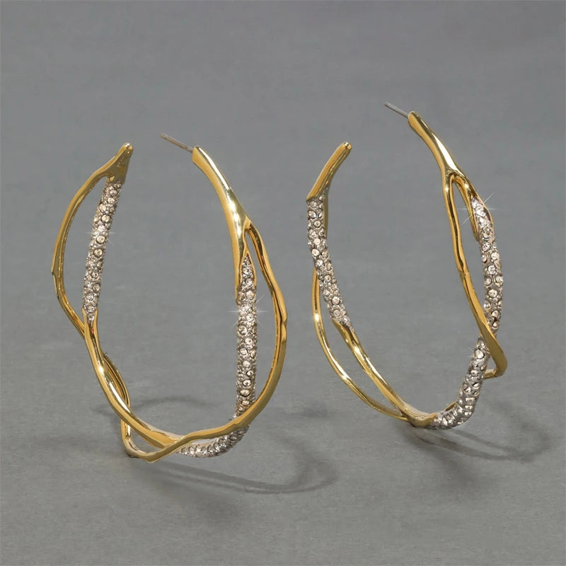 Stylish Geometric Two Tone Copper Stud Earrings for Women