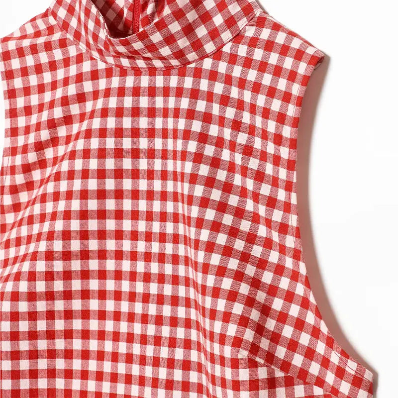 Casual Plaid Vest And Pleated Pants Set Beachwear for Women