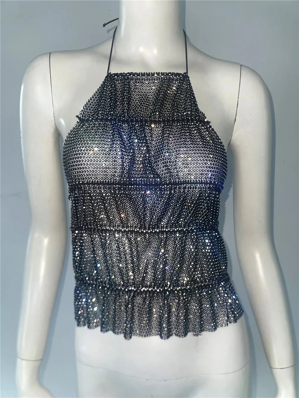 Hollow Out Rhinestone Backless Crop Tank Top for Women