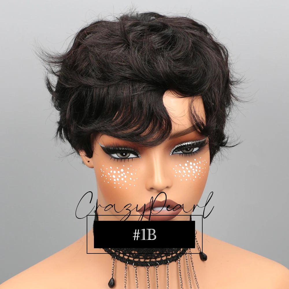 Light Brown Glueless Pixie Cut Human Hair Wig for Women
