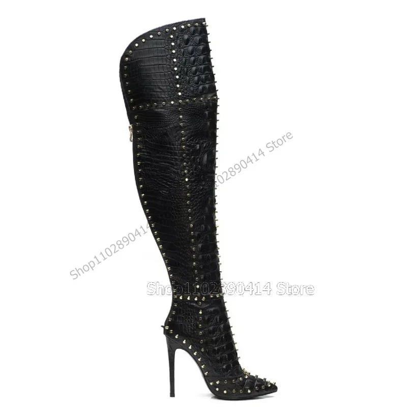 Green Alligator Print Pointed Toe Zipper Boots For Women