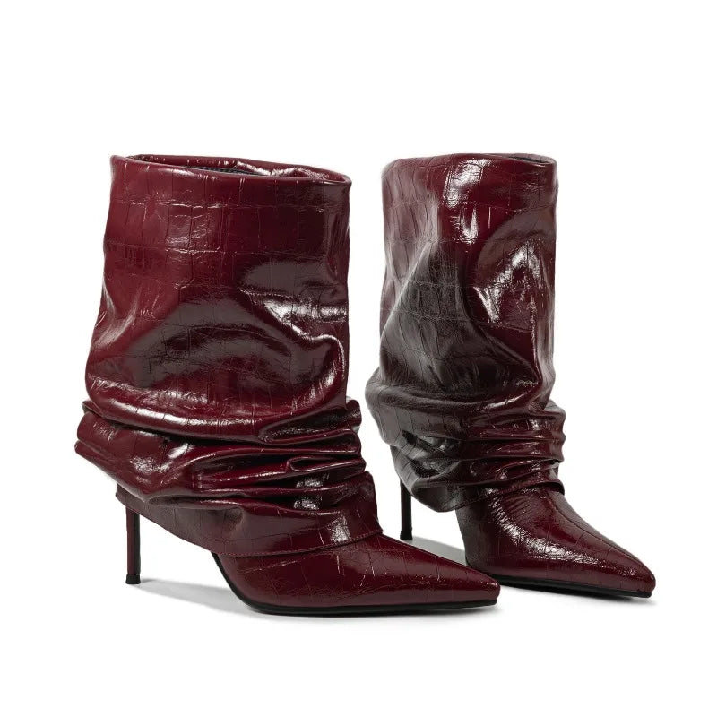 Timeless Elegant Chic Pleated Mid Calf Boots for Women