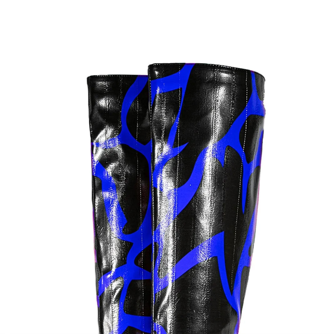 Stylish Zebra Print Pleated Knee-High Boots for Women