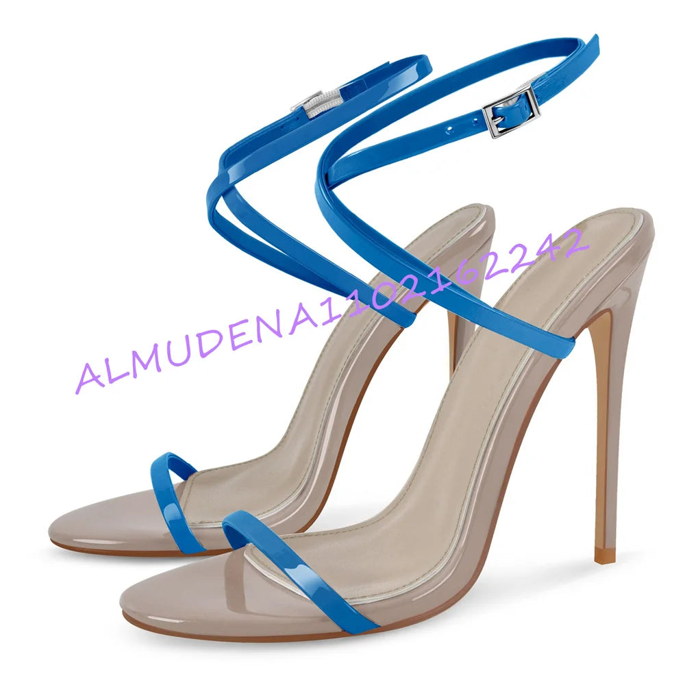 Two-Tone Patent Leather Stiletto Ankle Strap Sandals for Women