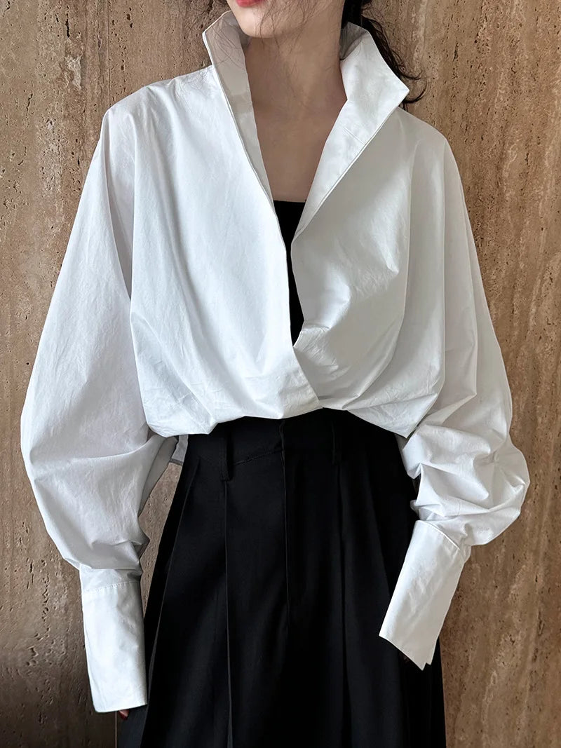 Batwing Sleeve Stand Collar Blouse