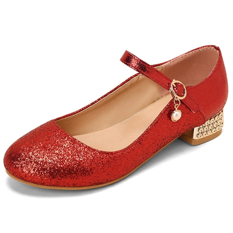Sequined Square Toe Mary Jane Pumps