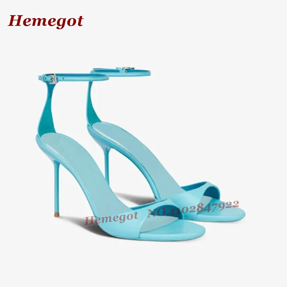 Satin Pink Buckled Ankle Stiletto Sandals with One Strap for Women