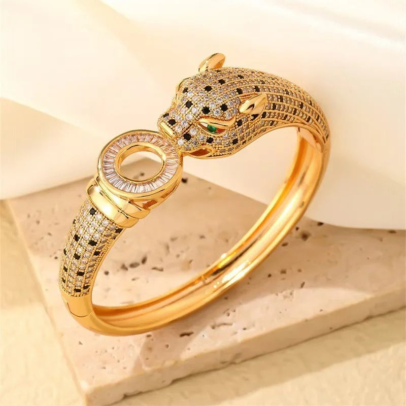 Leopard Pave Bracelet and Ring Jewelry Set for Women