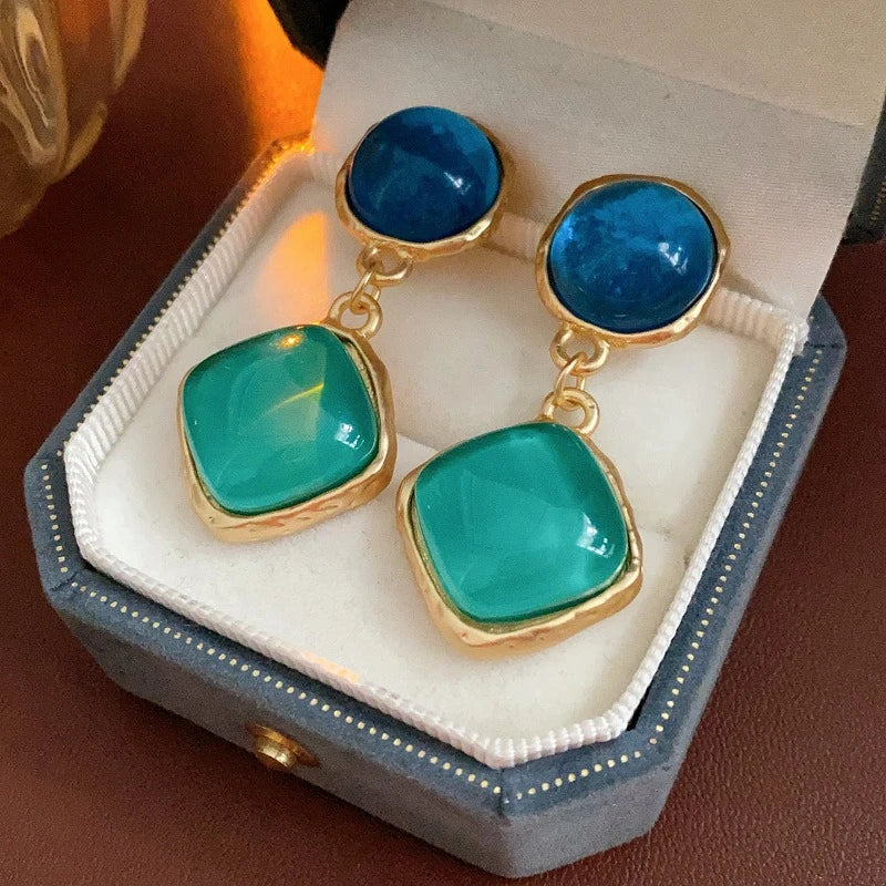 Vintage Geometric Resin Drop Earrings