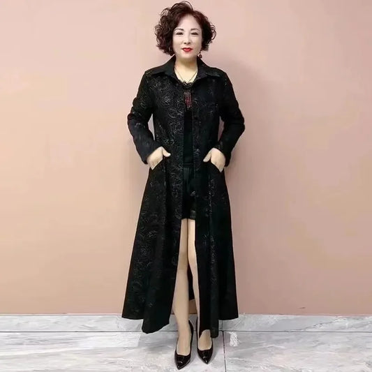 High End Women's Windbreaker New Spring Aumnu Oversized Women's Clothing Slimming Long Trench Jacket Fashion Mom's Outerwear 6XL