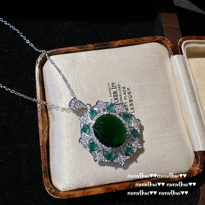 Oval Green Cubic Zirconia Sterling Silver Jewelry Set for Women