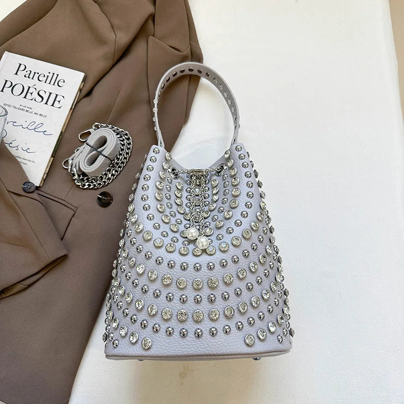 Rivet Bucket Bag With Chain Strap