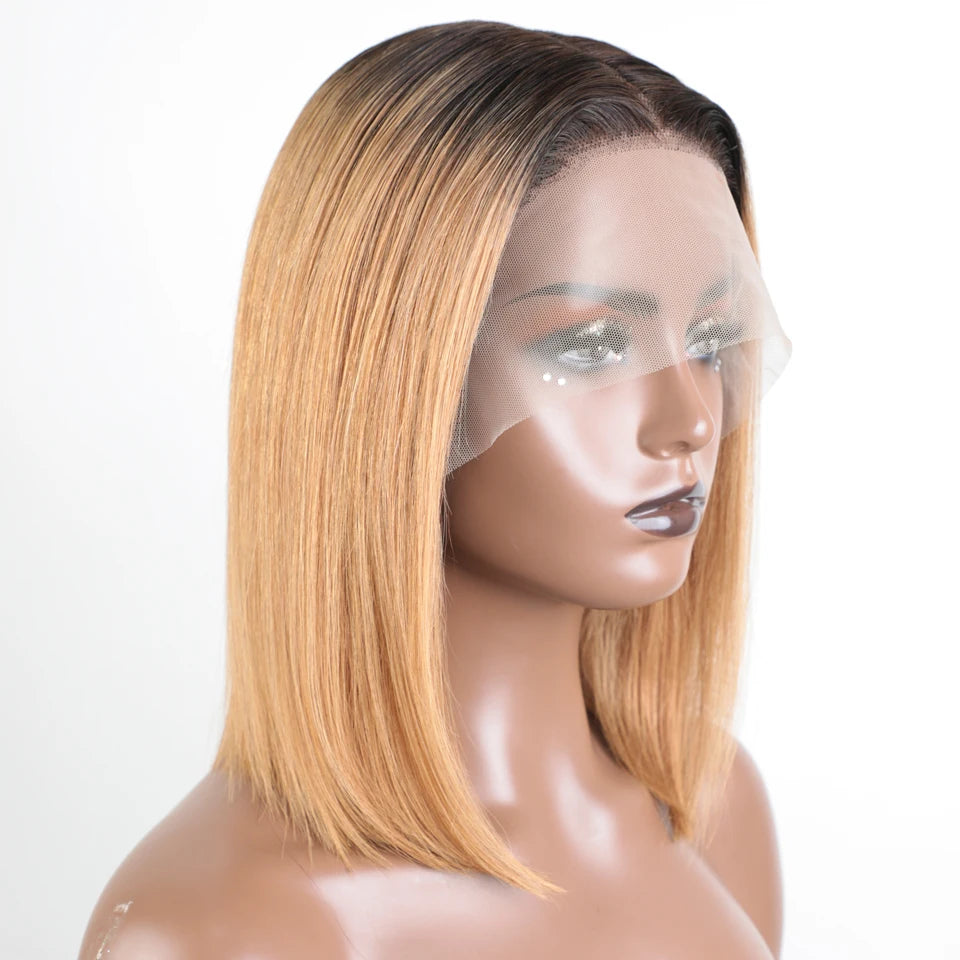 Short Straight Highlight Blonde Lace Front Bob Wig for Women