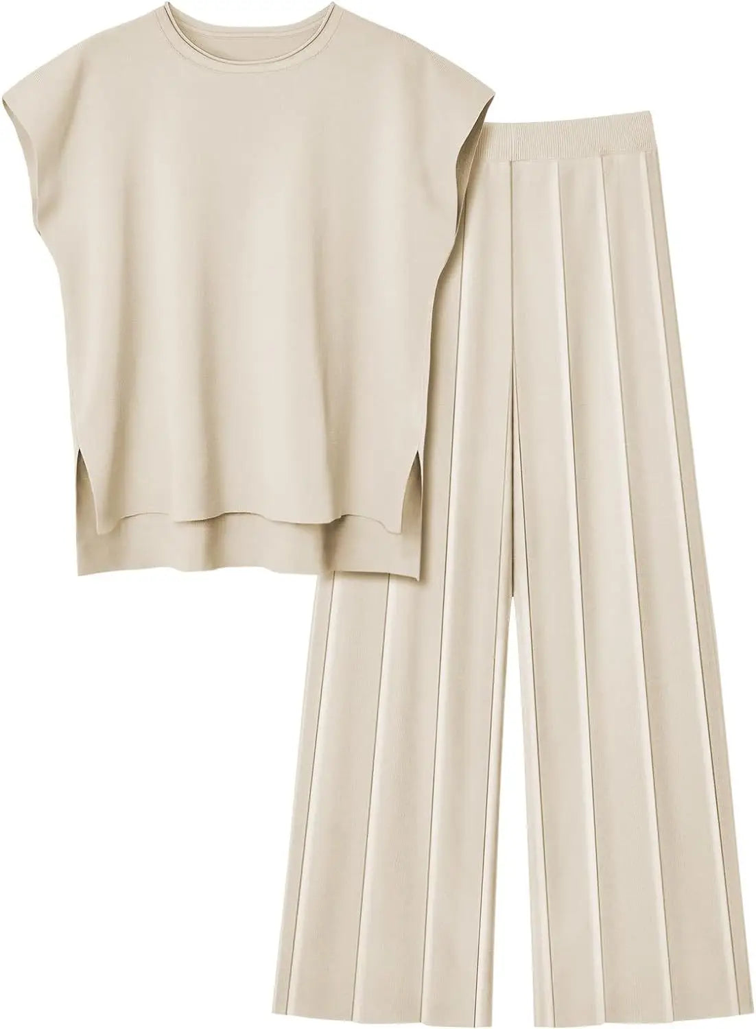 Summer Soft Knit Sleeveless Vest and Wide Leg Pants Set for Women