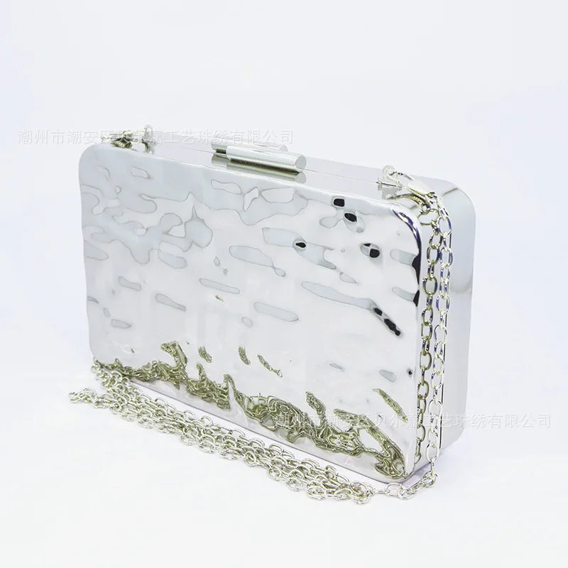 Luxury Silver Wavy Chain Evening Handbag for Women