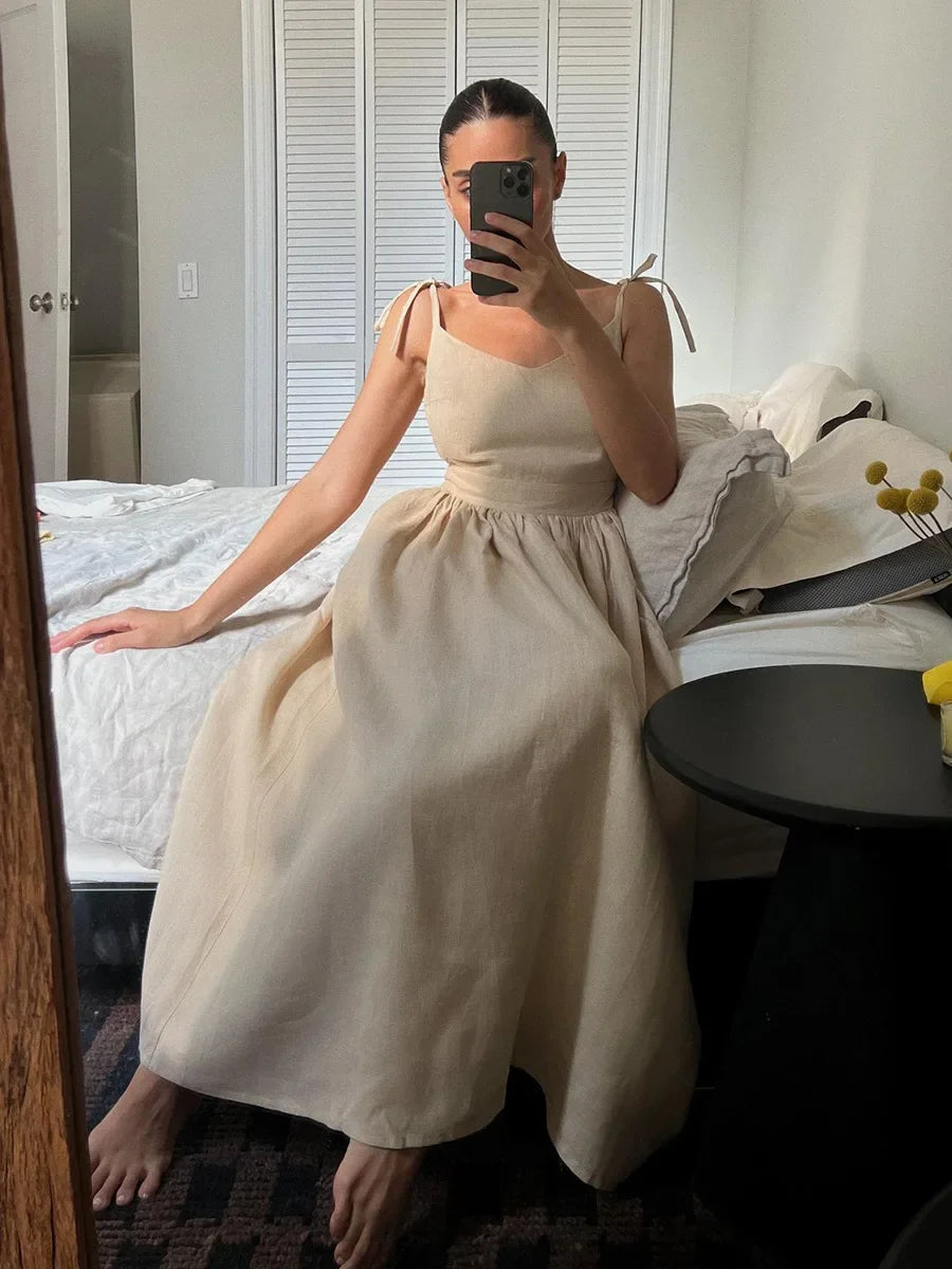 Elegant Vintage Backless Relaxed Fit Summer Dress for Women