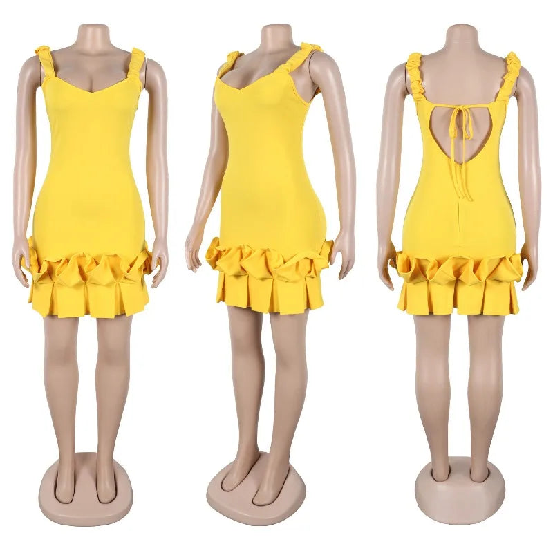 Ruffle Hem V-Neck Spaghetti Strap Mini Dress for Women