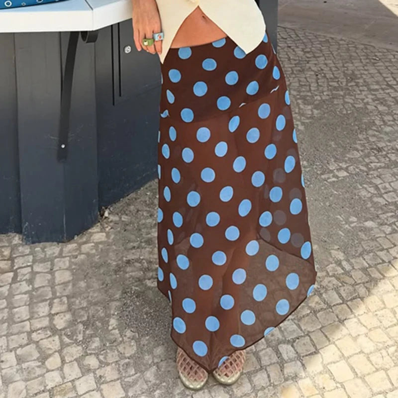 Polka Dot Halter Chic Crop Top And Skirt Set for Women