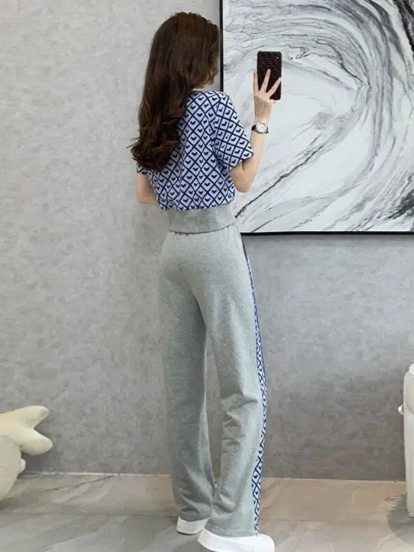 Checkered Casual High Waist Two Piece Set For Women