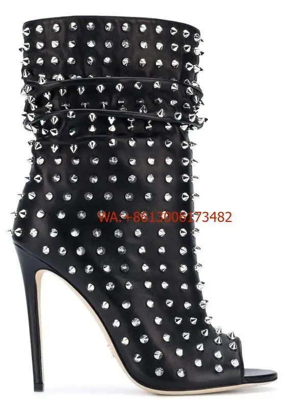 Luxurious Studded Leather Zip Ankle Boots for Women