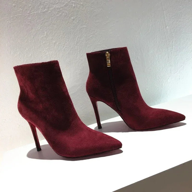 Pointed Toe Soft Leather Ankle Boots With Thin Heels for Women