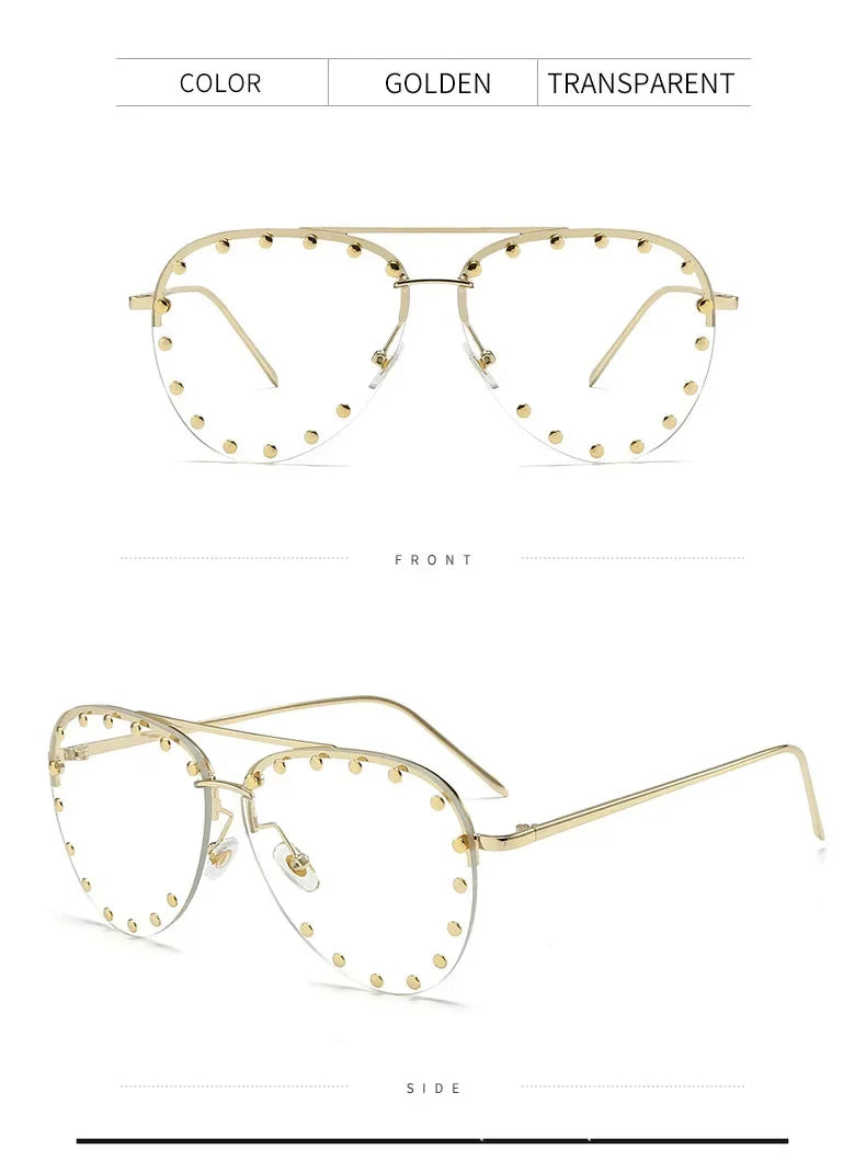 Oversized Rimless Gradient Pilot Sunglasses for Women