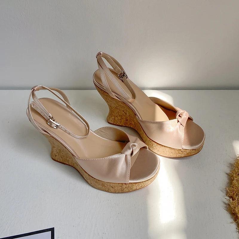 Peep Toe Suede Wedge Sandals With Platform Heel Buckle for Women