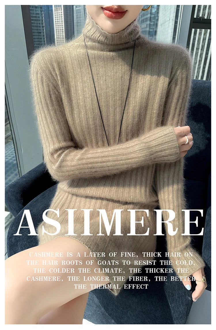High Neck Slim Fit Stretch Knit Mini Dress for Women