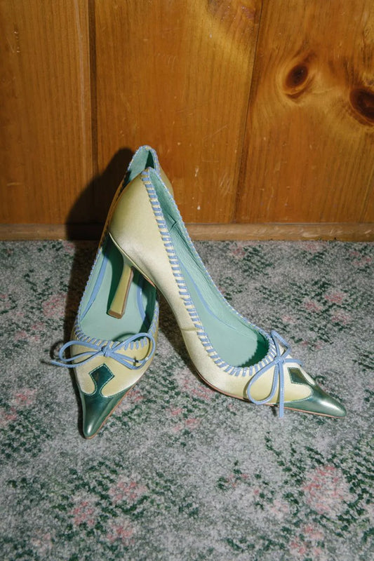 Mint Green Satin Bow Pumps