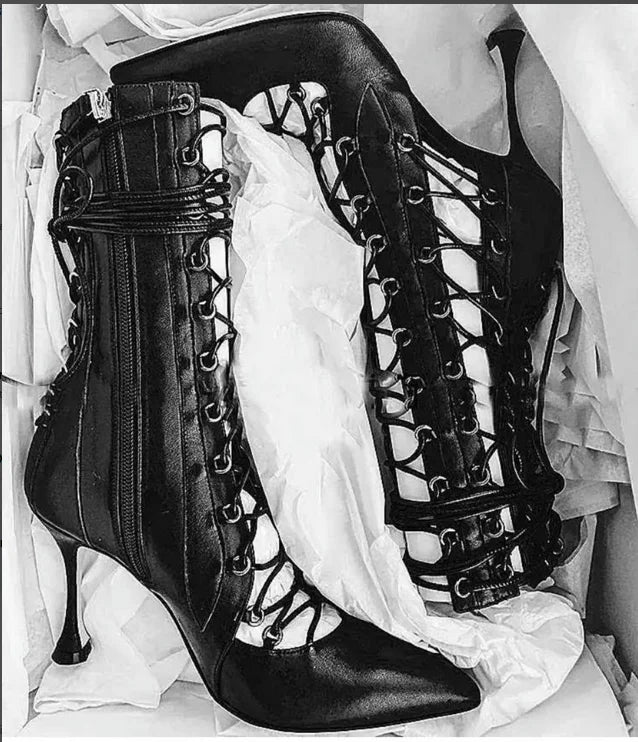 Stylish Black Pointed Toe Lace Up Ankle Boots for Women