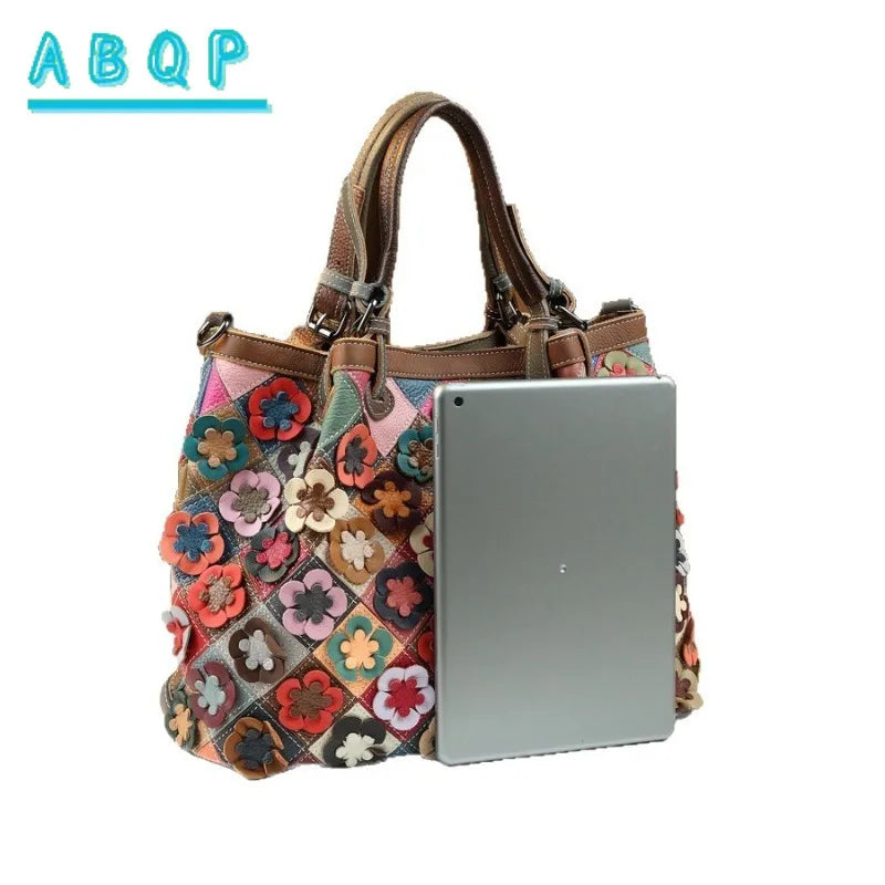 ABQP New Women's Handbag Made of Genuine Leather Hand Woven Women's Single Shoulder Crossbody Bag Color Spliced Women's Bag