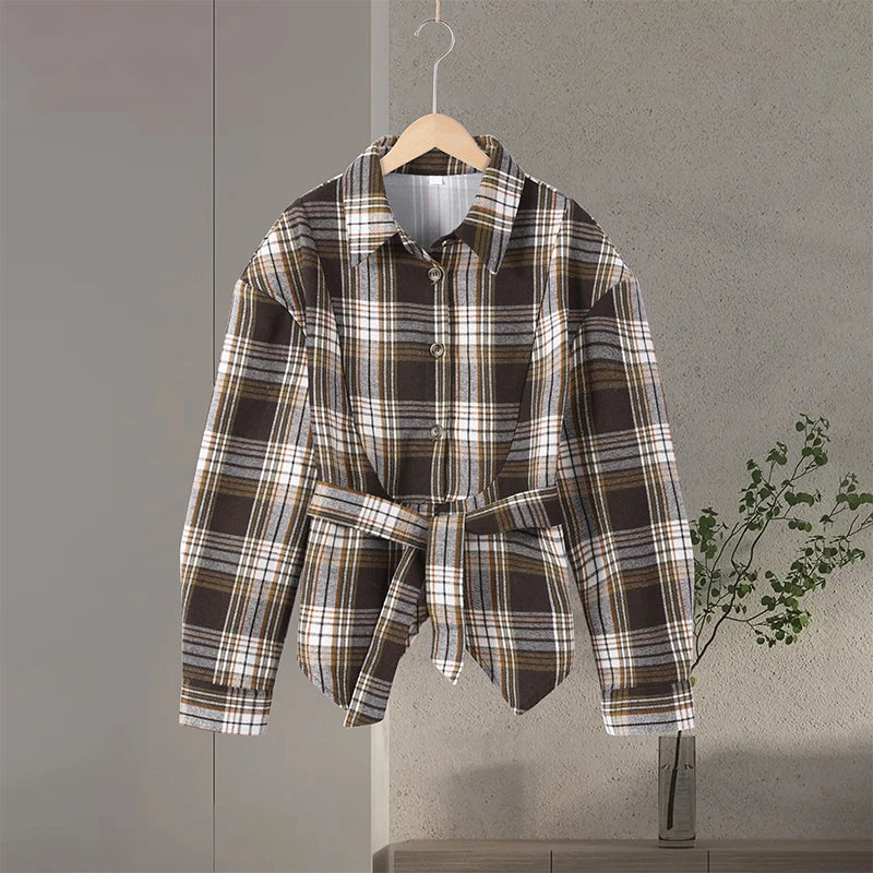 Long Sleeve Plaid Button-Up Shirt Jacket for Women