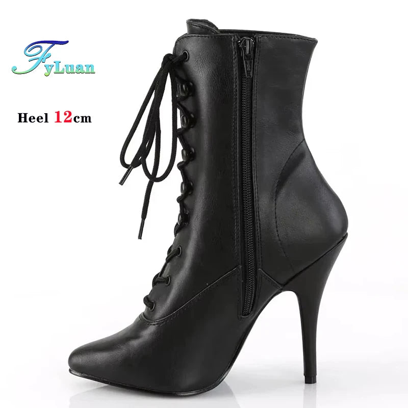 Stylish Matte Black High Heel Platform Ankle Boots for Women