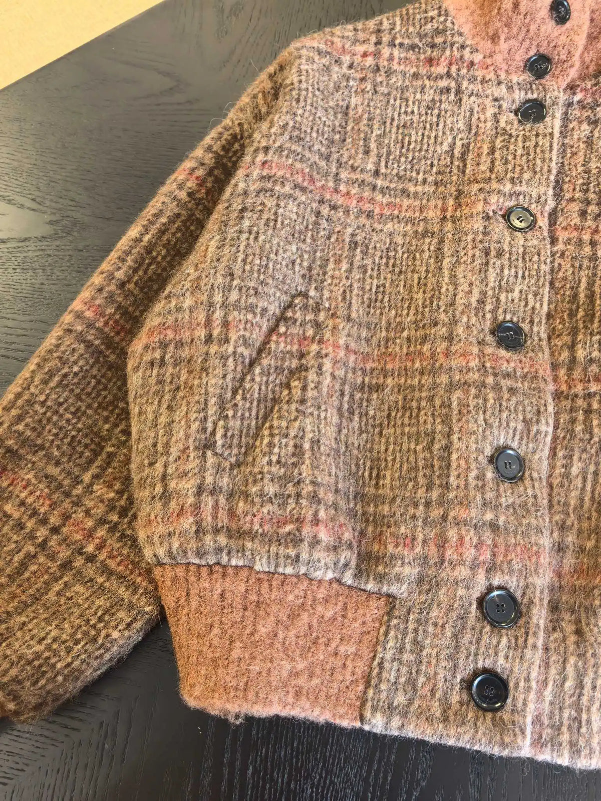 Vintage Plaid Wool Blend Stand Collar Jacket for Women