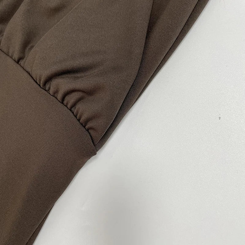 Solid Color Long-Sleeved V-Neck Mini Dress for Women