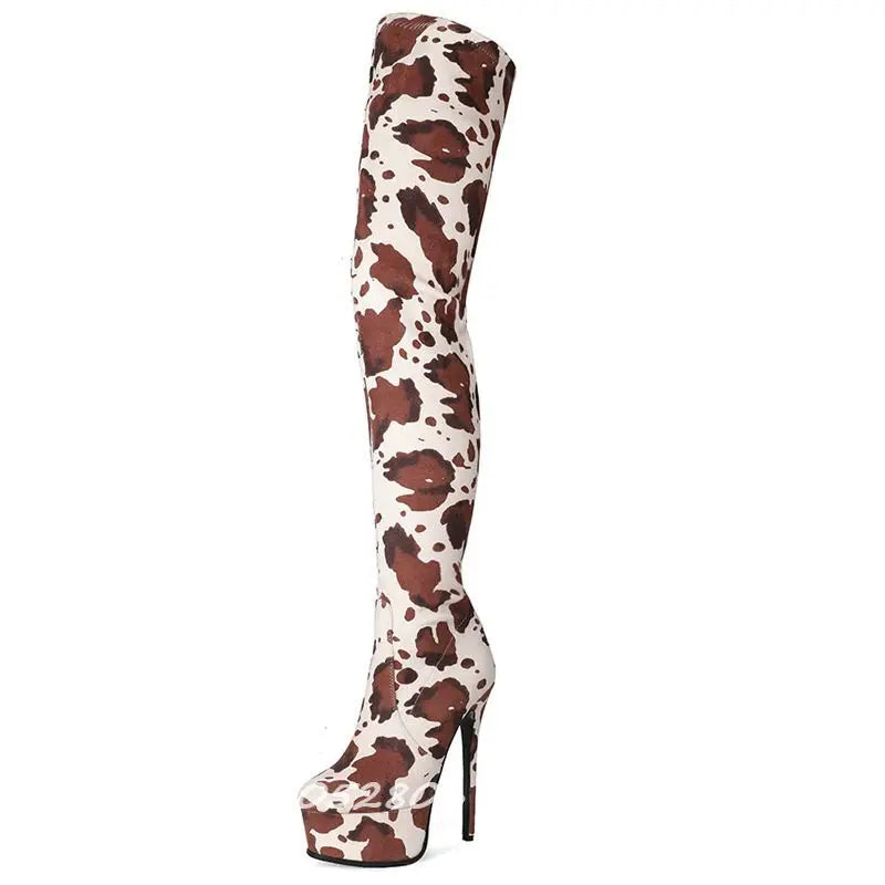 Colorful Graffiti Print Thigh High Platform Boots for Women