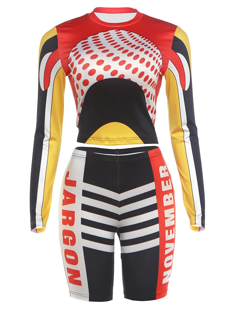 Sporty Polka Dot Patchwork Two Piece Set for Women