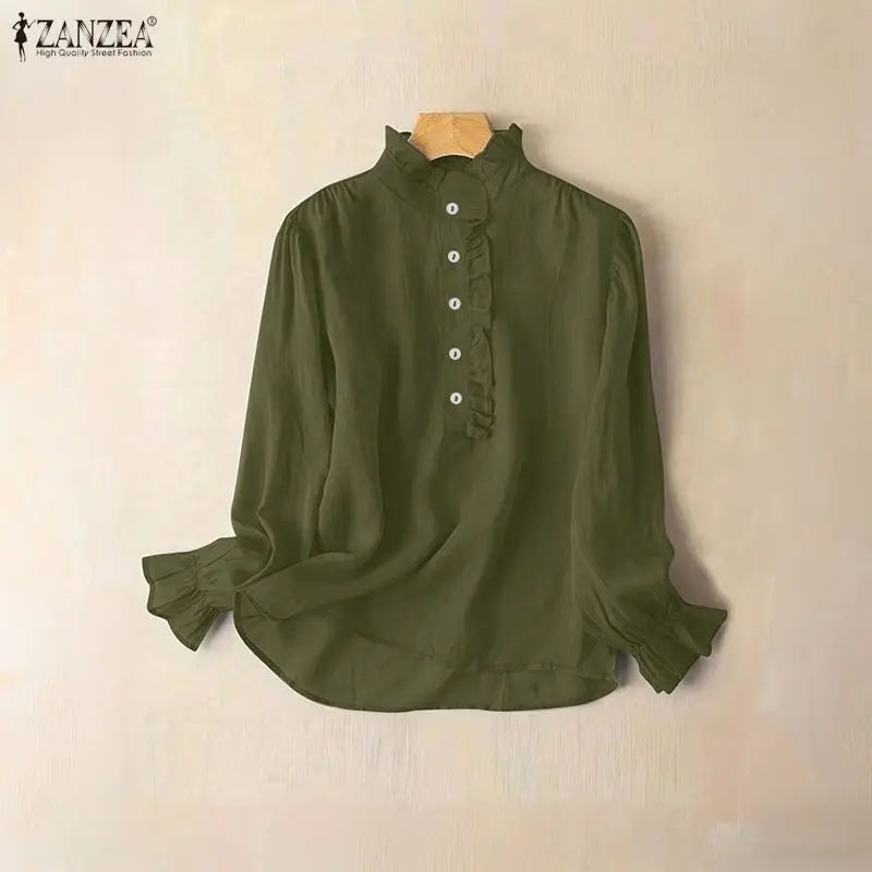 Elegant Ruffled Trim Long Sleeve Blouse for Women
