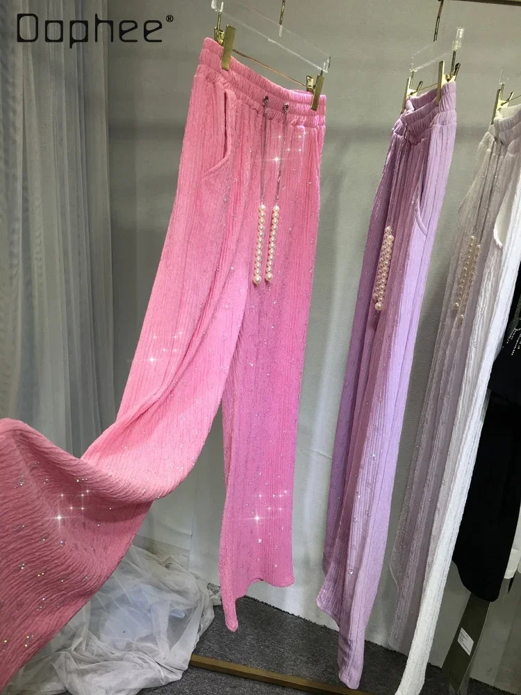 Pink Silk-Feel Wide Leg Pants