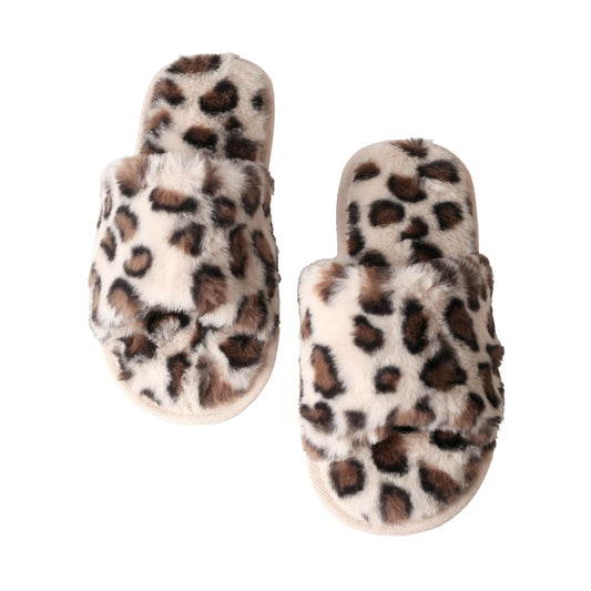 Warm Leopard Plush Indoor Slippers