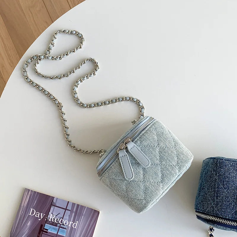 Mini Denim Crossbody Bag with Chain Strap for Women