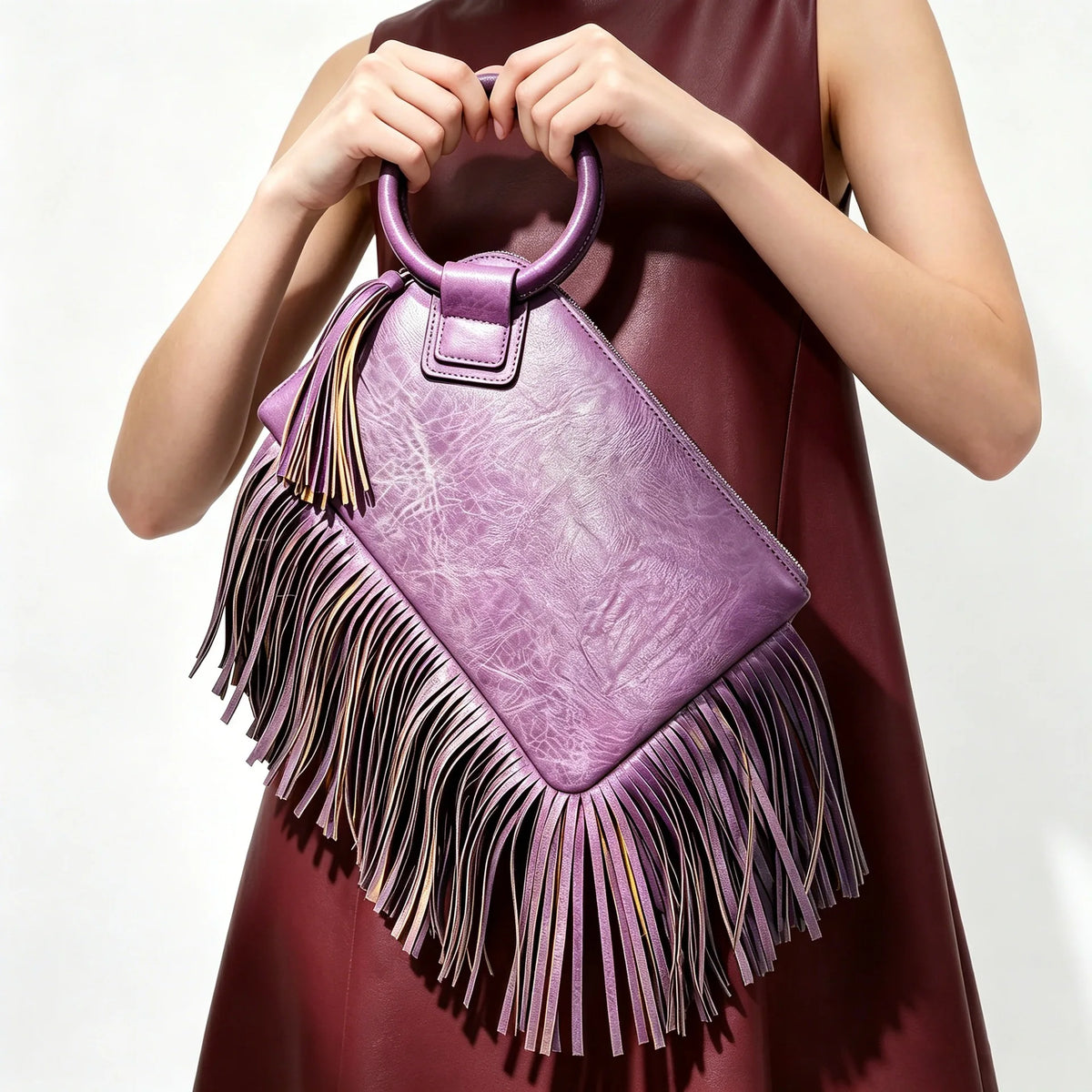 Vintage Tassel Fringe Zipper Clutch Handbag for Women