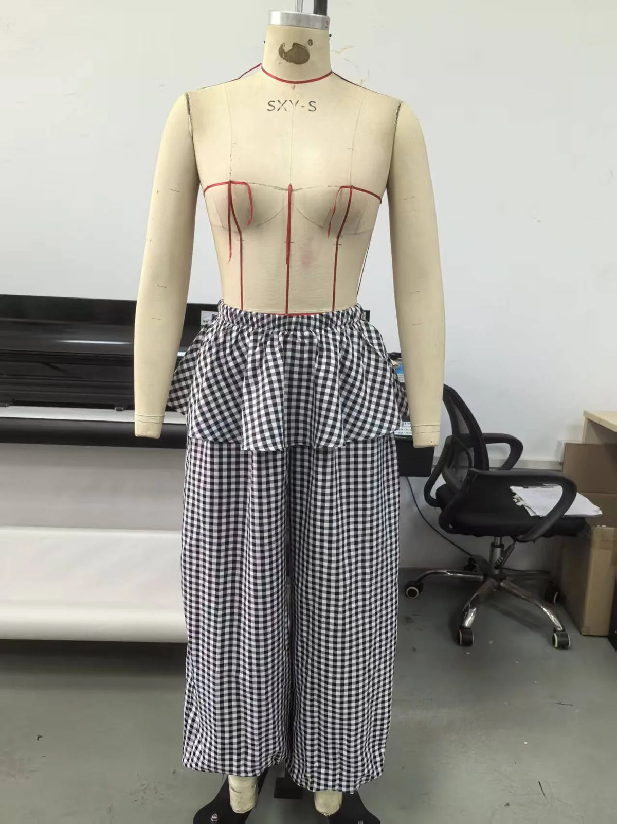 Sleeveless Top and Plaid Ruffle Pants Two Piece Set for Women
