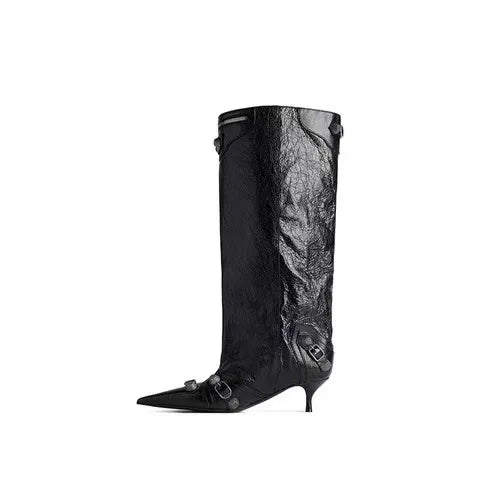 Punk Style Knee-High Rivet Detail Motorcycle Boots for Women
