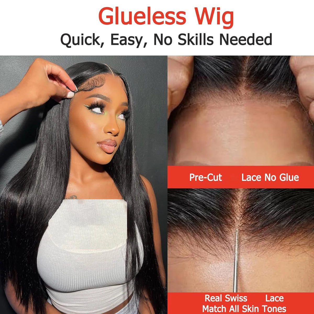 High Density Glueless Straight Lace Front Human Hair Wig for Women