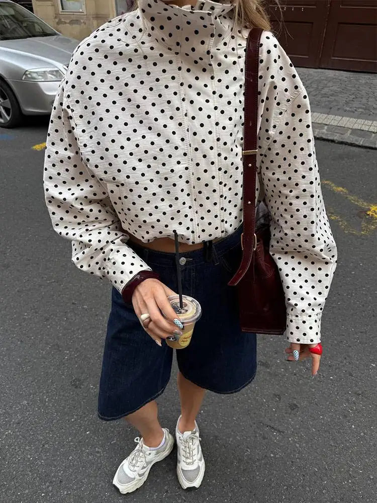 Autumn Retro Polka Dot Long Sleeve Jacket for Women
